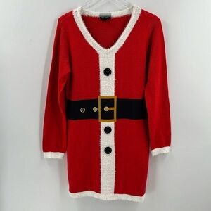 Allison Brittney Mrs. Santa Christmas Ugly Sweater Dress Red V-neck Knit Large